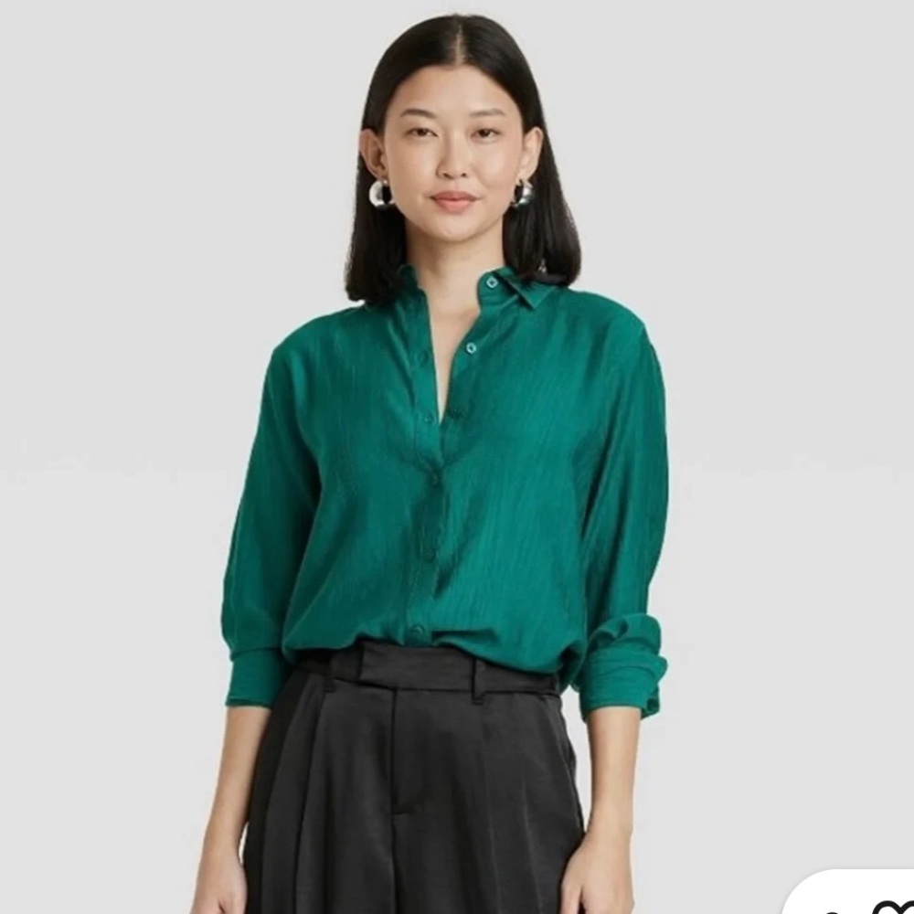 A New Day Green Button Up Collared Shirt